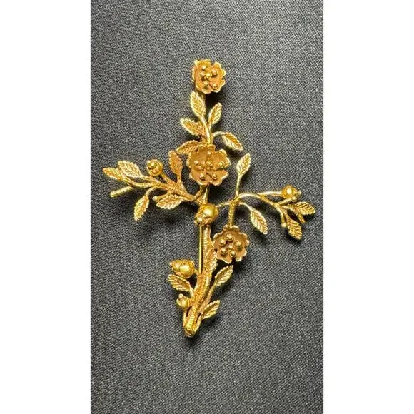 MMA BMCO USA Floral Leaf Brooch/Pendant Gold Tone - Picture 2 of 6